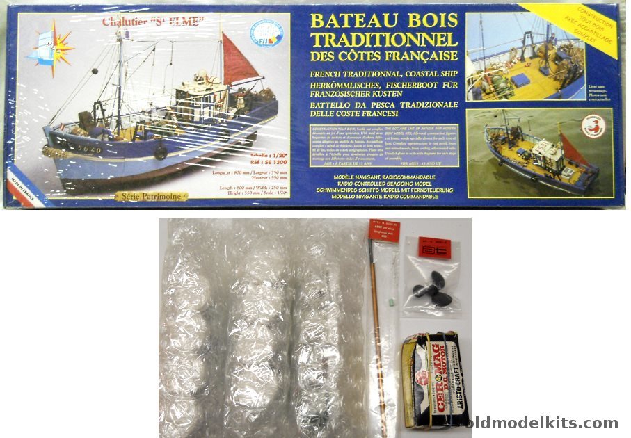 Soclaine 1/20 Chalutier St Elme Traditional French Coastal Ship With Paint Set and Running Hardware Kit and Motor - 31.5 Inches Long Static or Radio Controlled, SE1300 plastic model kit